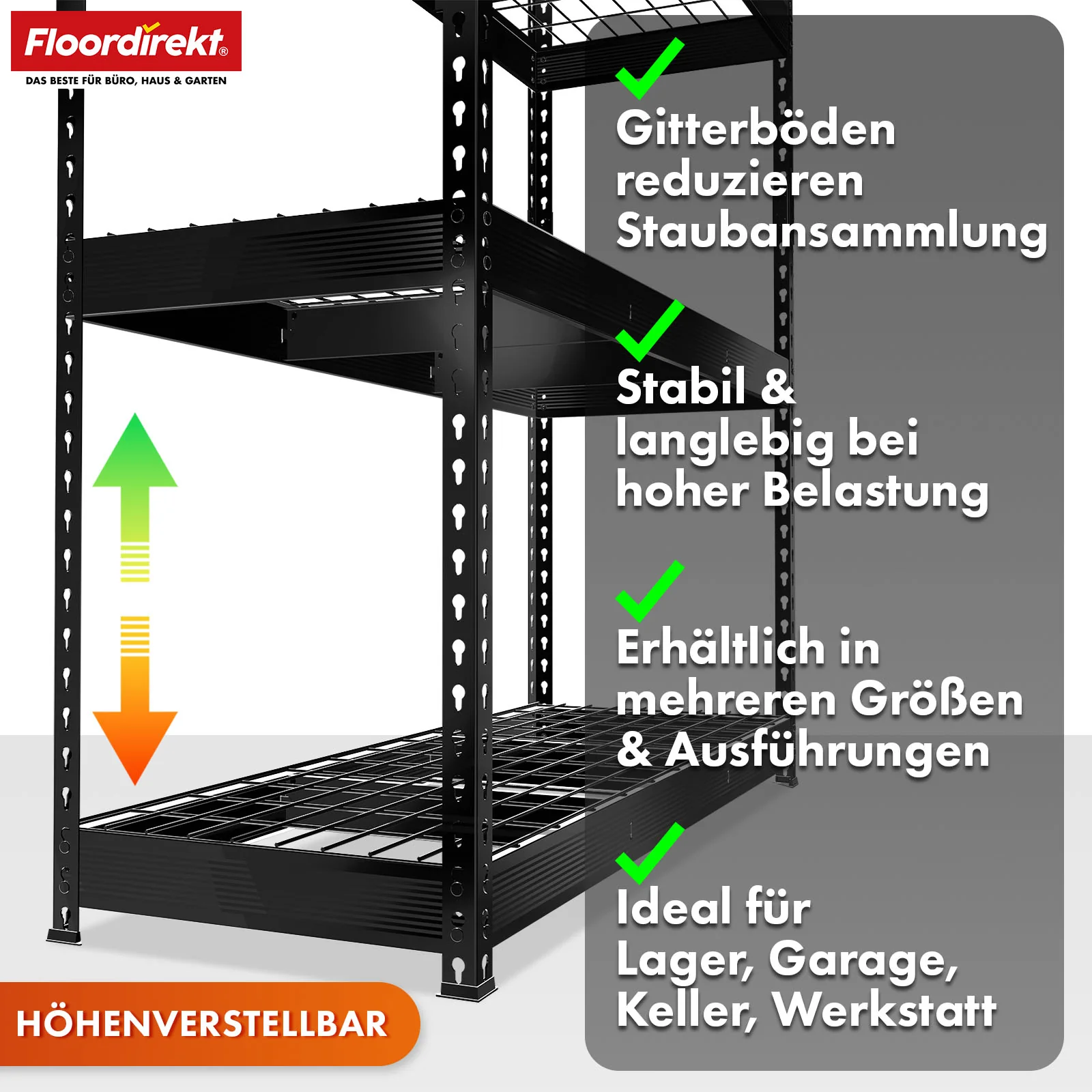 Schwerlastregal | Yukon Rivet | Stahlregal mit Gitterböden | 250–350 kg Tragkraft je Etage | Verschiedene Größen & Farben - Image 50