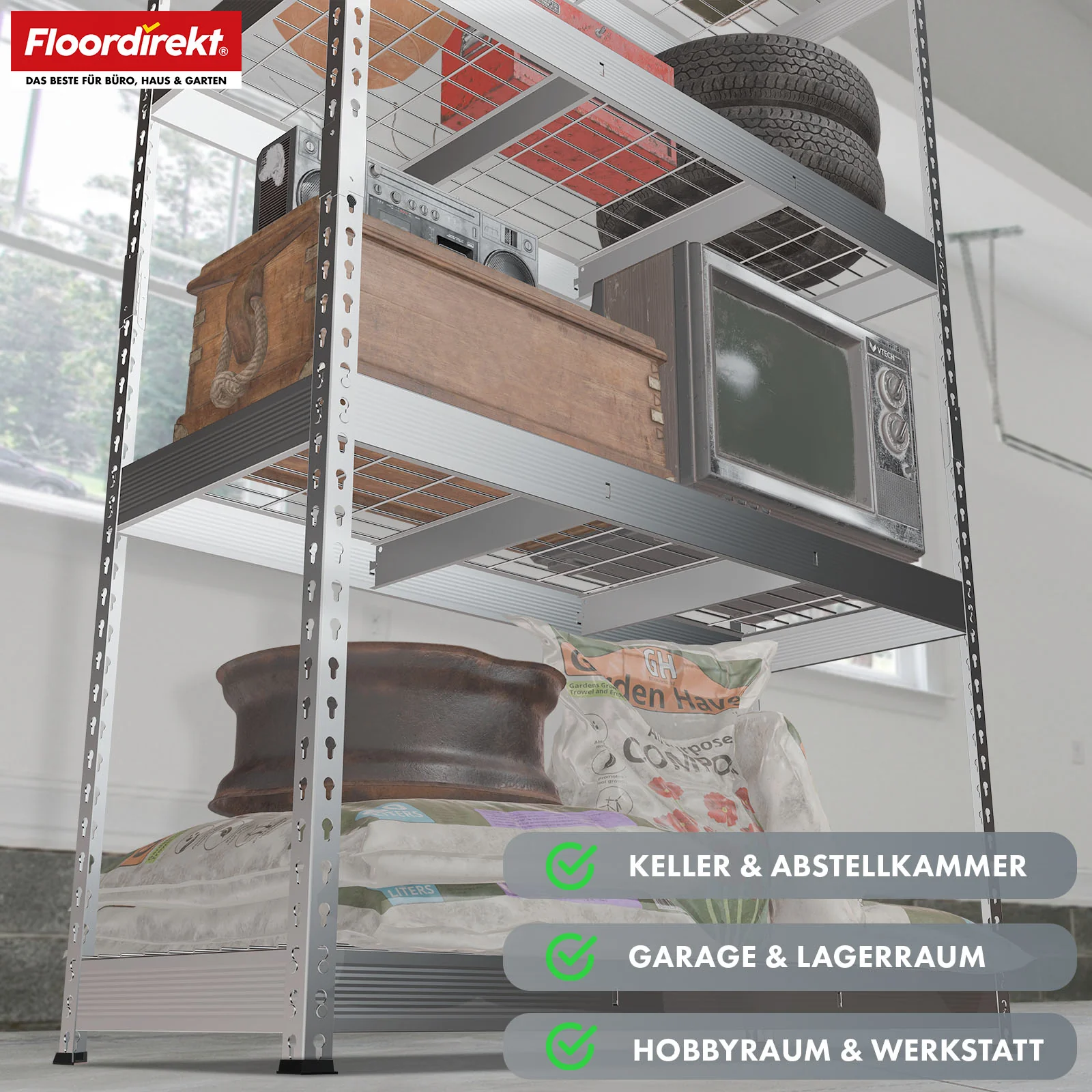 Schwerlastregal | Yukon Rivet | Stahlregal mit Gitterböden | 250–350 kg Tragkraft je Etage | Verschiedene Größen & Farben - Image 62