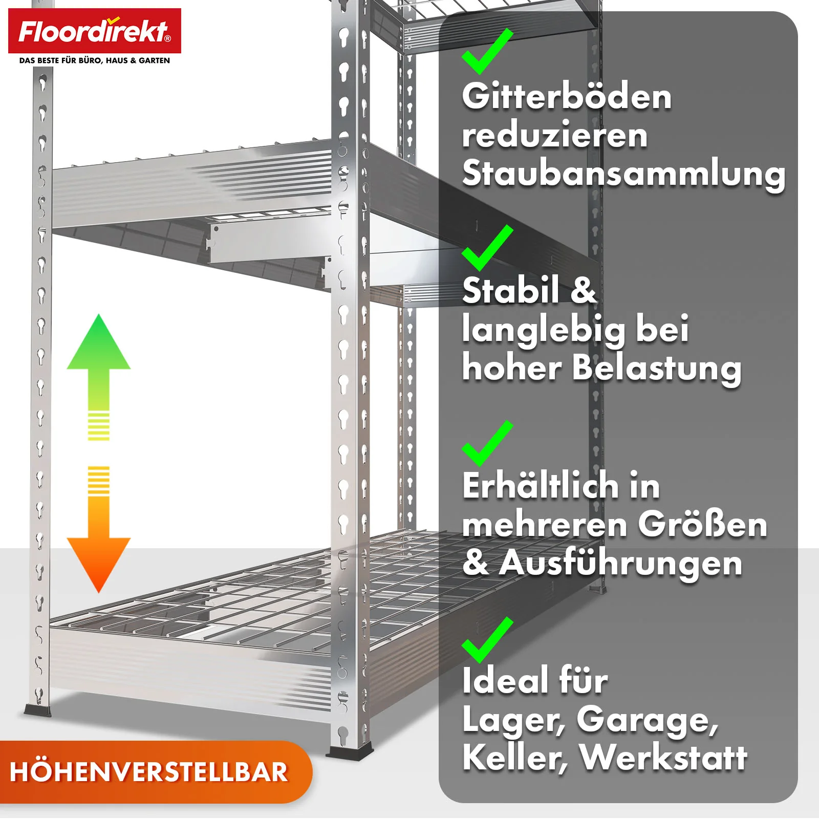 Schwerlastregal | Yukon Rivet | Stahlregal mit Gitterböden | 250–350 kg Tragkraft je Etage | Verschiedene Größen & Farben - Image 95